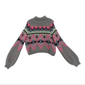 Hollister Sweater Gray Fuzzy Neon Diamons Medium
